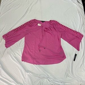 Zac & Rachel Pink Flutter Sleeve Blouse with Tie Front